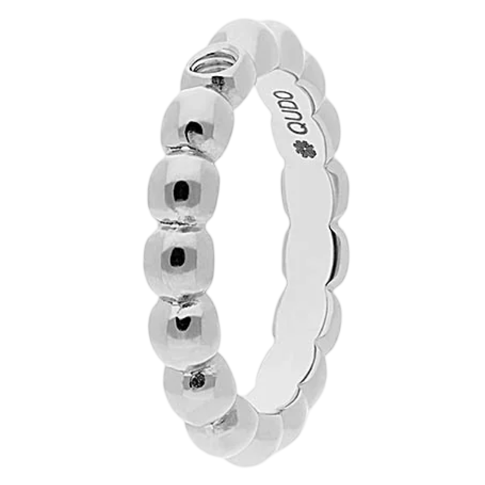 Silver ring with beaded design on a white background