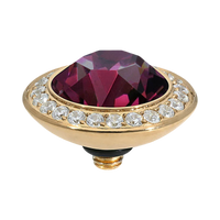 Jewelry item with a purple gemstone and gold setting on a white background