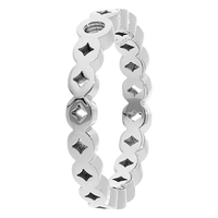 Silver ring with diamond-like inlays on a white background