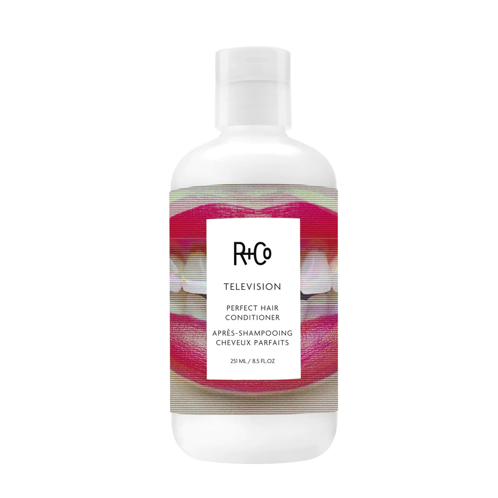 R+Co TELEVISION conditioner, all-in-one hair conditioner, body and shine conditioner, smoothing conditioner for damaged hair, strengthening conditioner for soft hair, R+Co perfect hair duo, conditioner for frizz and volume, shine boosting conditioner, small screen hair conditioner, multi-benefit hair conditioner