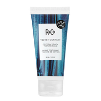 R+Co VELVET CURTAIN balm, dry styler for second day hair, matte texture hair balm, light hold styling balm, soft volume hair product, tousled hair look, dry styling cream, touchable hold texture balm, piecey hair styling product, effortless hair texture balm