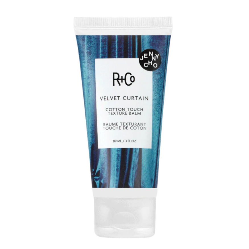 R+Co VELVET CURTAIN balm, dry styler for second day hair, matte texture hair balm, light hold styling balm, soft volume hair product, tousled hair look, dry styling cream, touchable hold texture balm, piecey hair styling product, effortless hair texture balm