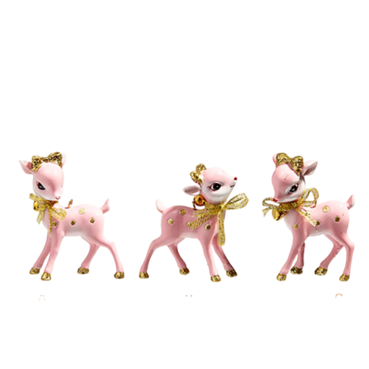 Retro Deer Ornament Raz Imports Pink Gold Bows