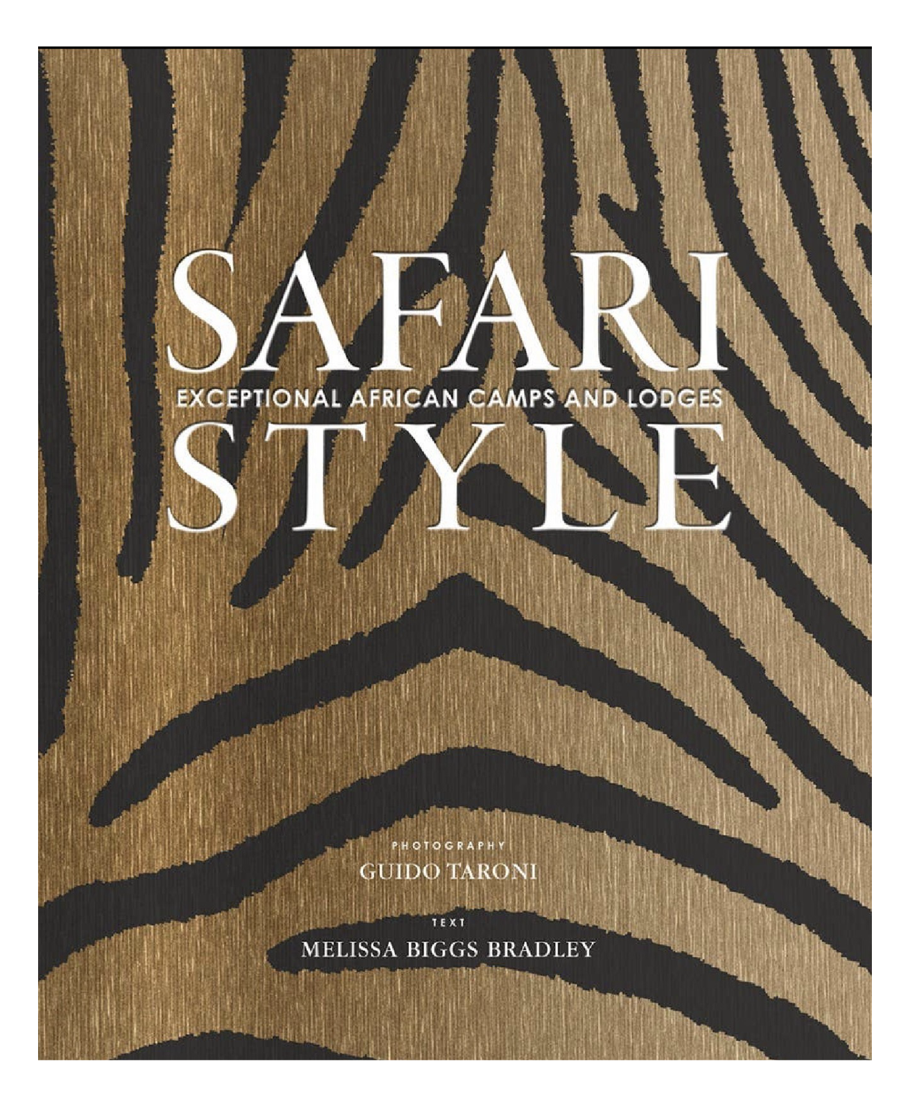 Book cover with zebra print design and text about exceptional African camps and lodges.