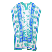 Colorful dress with starfish and shell pattern on a white background