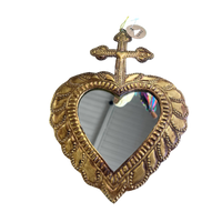 Small Cross on Heart TIn Mirror Handmade