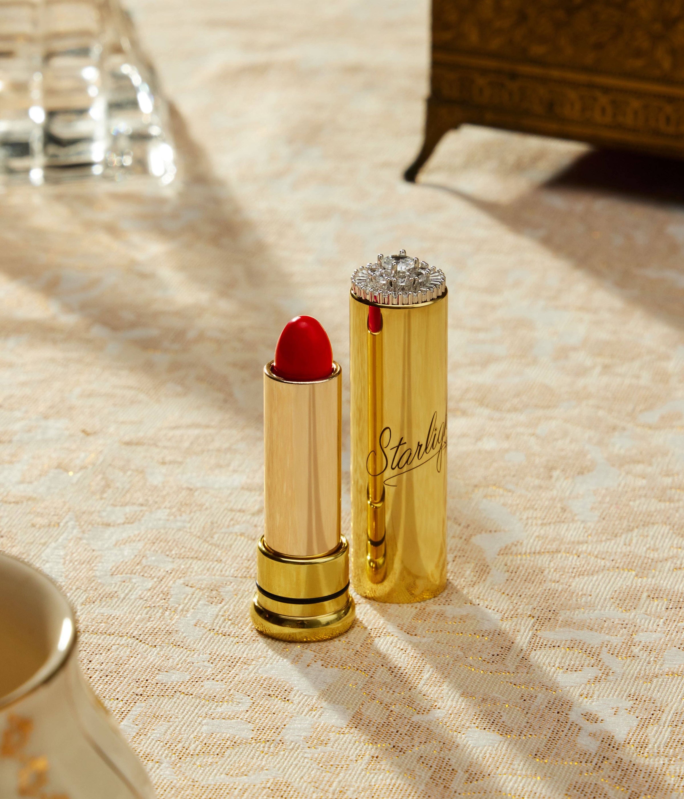 Starlight Starbright A Salute in Red 1940s lipstick in vintage-inspired gold refillable tube