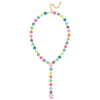 Sorrelli Candy Carnival crystal lariat Y-necklace with yellow, mint, blue, and pink stones in a bright gold-tone finish