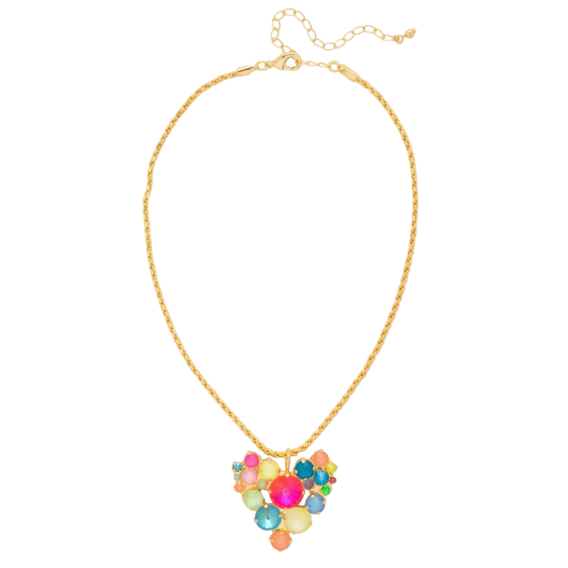 Sorrelli Jolie Heart Pendant Necklace with a multicolored crystal cluster on a sleek snake chain
