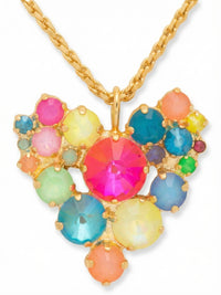 Sorrelli Jolie Heart Pendant Necklace with a multicolored crystal cluster on a sleek snake chain