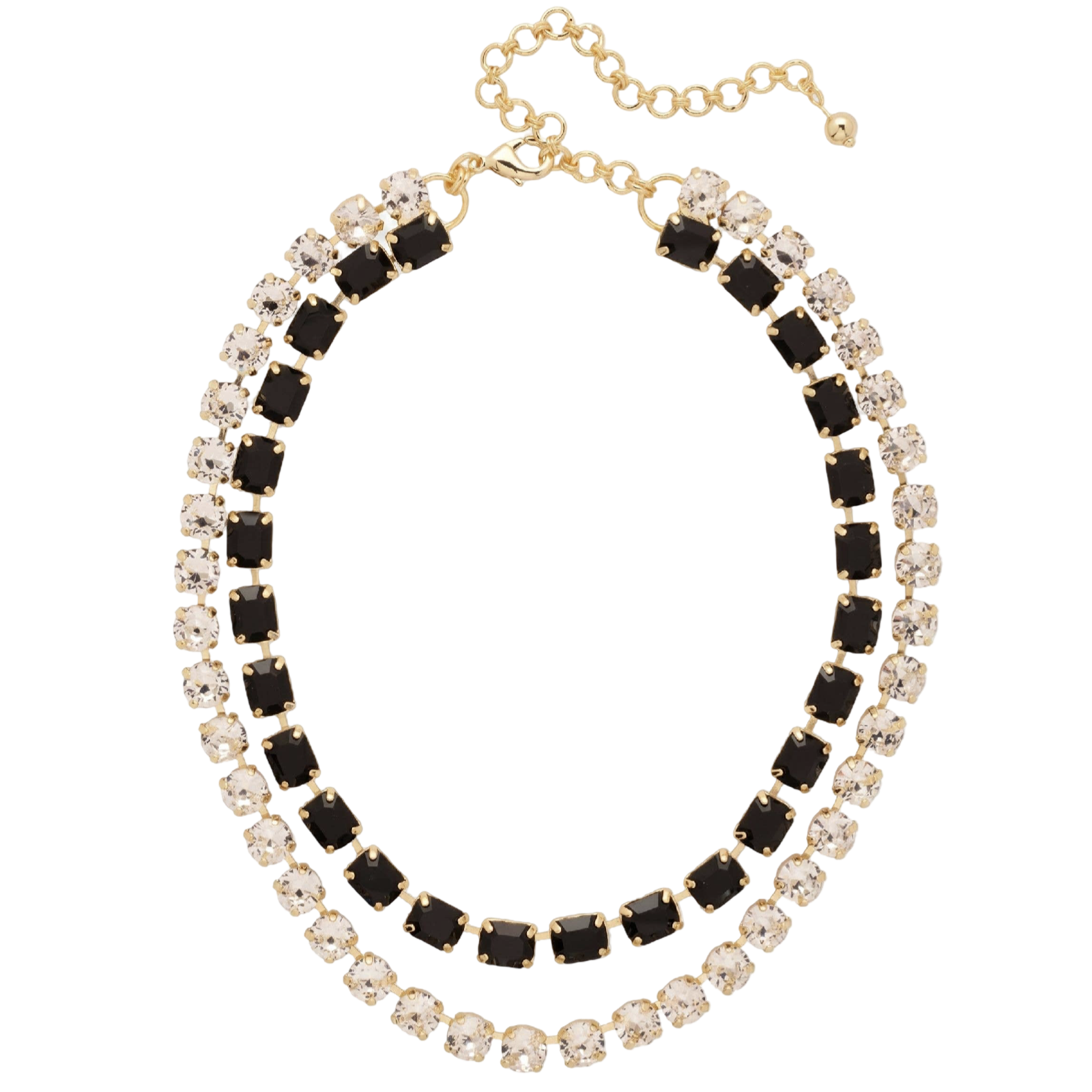 Sorrelli Marci Tennis Necklace in black with emerald-cut and round-cut crystal rows