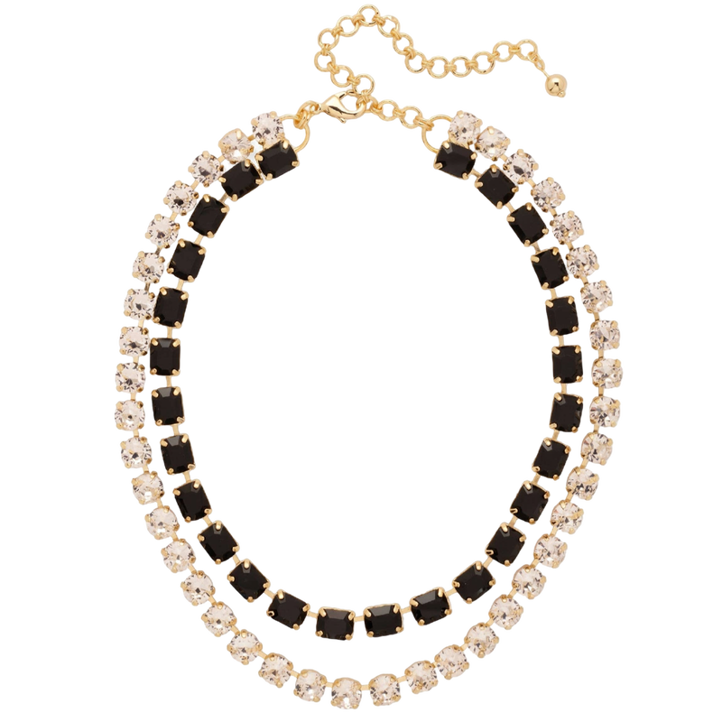 Sorrelli Marci Tennis Necklace in black with emerald-cut and round-cut crystal rows