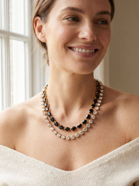 Sorrelli Marci Tennis Necklace in black with emerald-cut and round-cut crystal rows