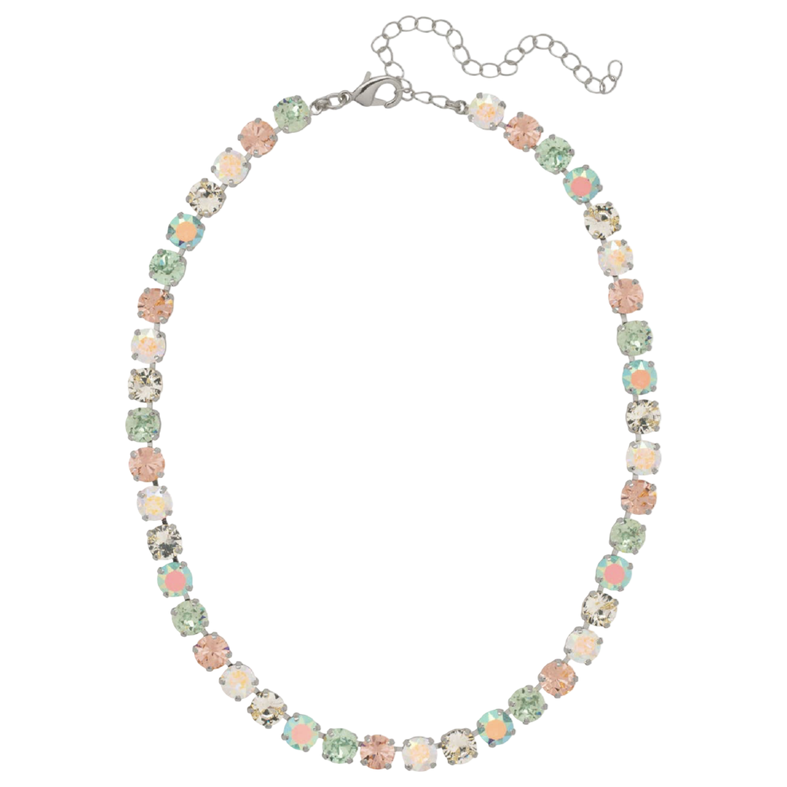 Sorrelli Matilda Choker Necklace with pastel and iridescent Rainbow Quartz crystals in a palladium-tone finish