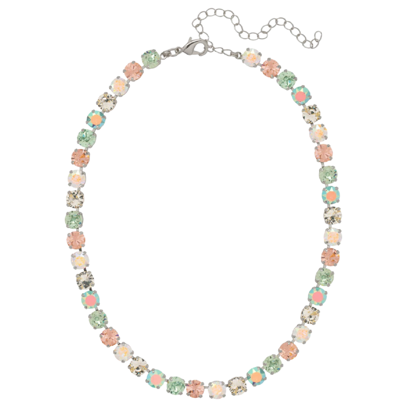 Sorrelli Matilda Choker Necklace with pastel and iridescent Rainbow Quartz crystals in a palladium-tone finish