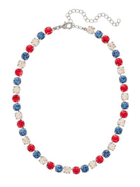 Sorrelli Matilda Tennis Necklace with red, blue, and clear round crystals in a palladium-tone finish