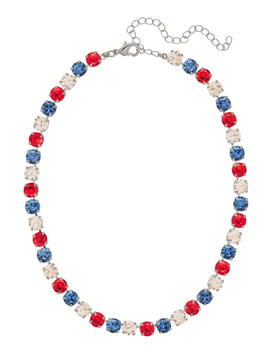 Sorrelli Matilda Tennis Necklace with red, blue, and clear round crystals in a palladium-tone finish
