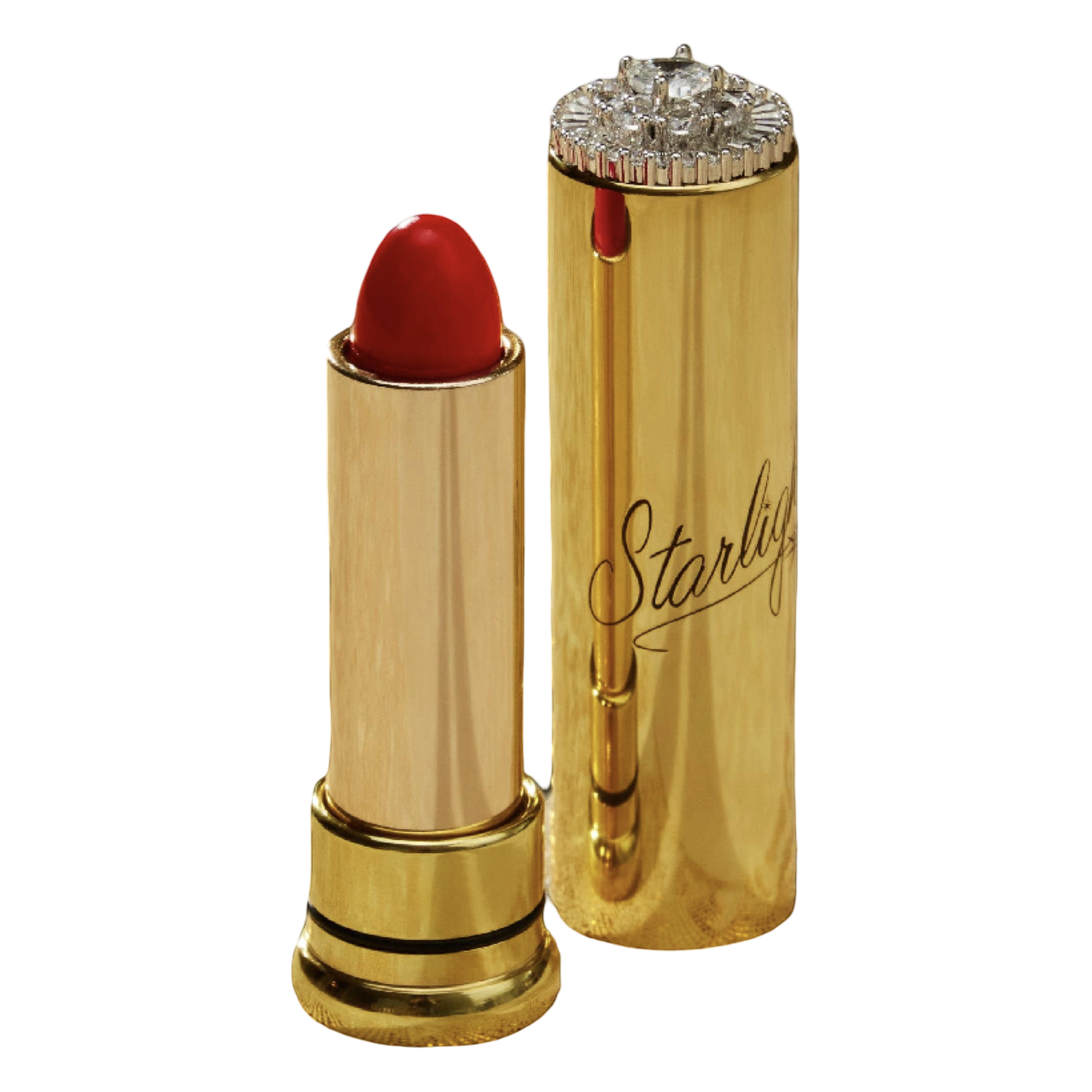 Starlight Starbright A Salute in Red 1940s lipstick in vintage-inspired gold refillable tube