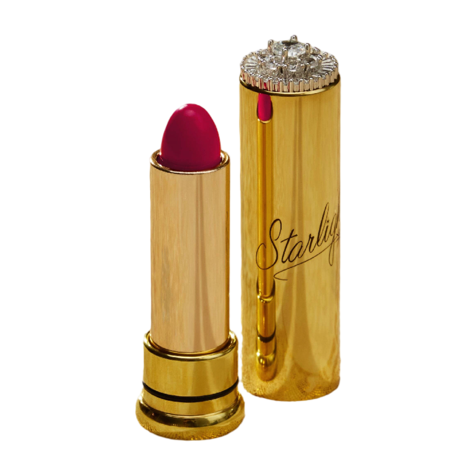 Starlight Starbright Hollywood Carnation 1940s fuchsia lipstick in vintage-inspired gold refillable tube