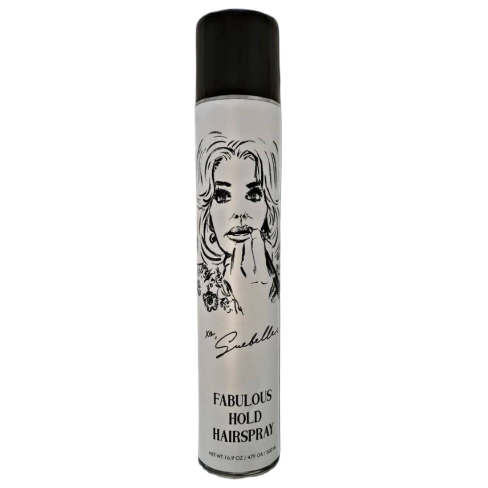 Hairspray can with a black and white design on a white background