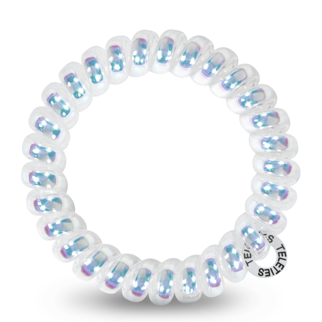 TELETIES hair ties, Peppermint hair ties, no-rip hair ties, large spiral hair coils, spiral hair ties, stylish hair accessories, hair ties that double as bracelets, durable hair ties, peppermint-colored hair ties, hair ties for thick hair.