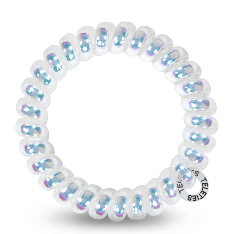 TELETIES hair ties, Peppermint hair ties, no-rip hair ties, large spiral hair coils, spiral hair ties, stylish hair accessories, hair ties that double as bracelets, durable hair ties, peppermint-colored hair ties, hair ties for thick hair.