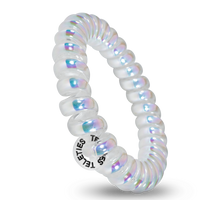 TELETIES hair ties, Peppermint hair ties, no-rip hair ties, large spiral hair coils, spiral hair ties, stylish hair accessories, hair ties that double as bracelets, durable hair ties, peppermint-colored hair ties, hair ties for thick hair.