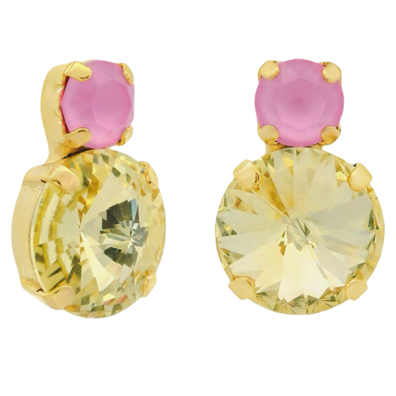 TOVA Baby Maegan Earrings, TOVA Lemon Fairy Dust earrings, handmade Swarovski crystal earrings, Swarovski crystal earrings, yellow crystal earrings, lemon yellow jewelry, colorful statement earrings, TOVA jewelry, handmade jewelry, sparkly earrings, colorful earrings, boutique jewelry, gift for her, summer jewelry, vacation earrings, women’s accessories, Oh Meredith jewelry