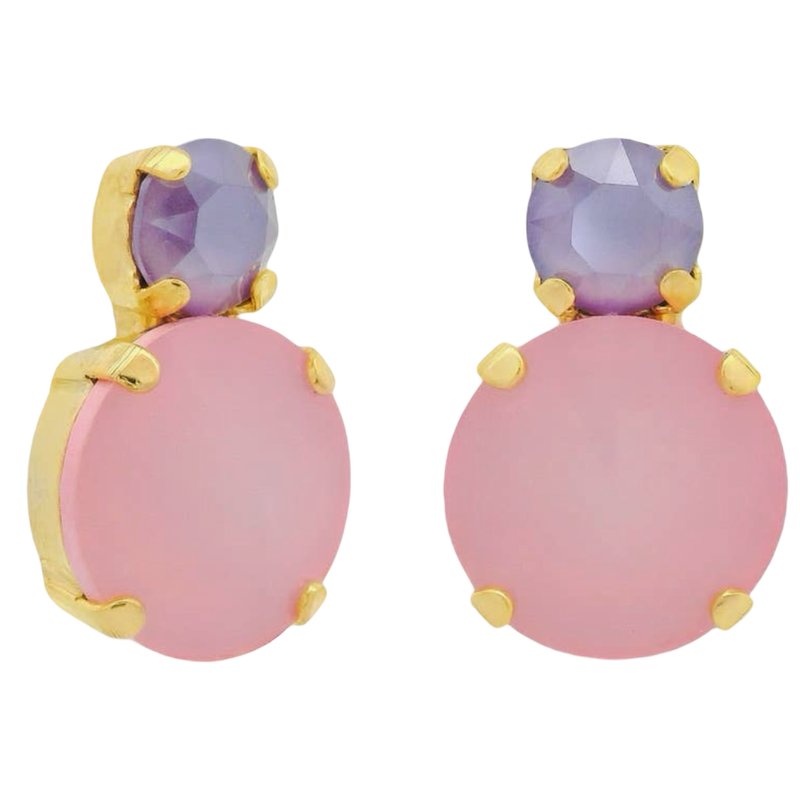 TOVA Baby Maegan Earrings, TOVA Ultra Petal Pink earrings, handmade Swarovski crystal earrings, Swarovski crystal earrings, pink crystal earrings, soft pink jewelry, feminine statement earrings, TOVA jewelry, handmade jewelry, sparkly earrings, colorful earrings, boutique jewelry, gift for her, summer jewelry, wedding guest earrings, women’s accessories, Oh Meredith jewelry