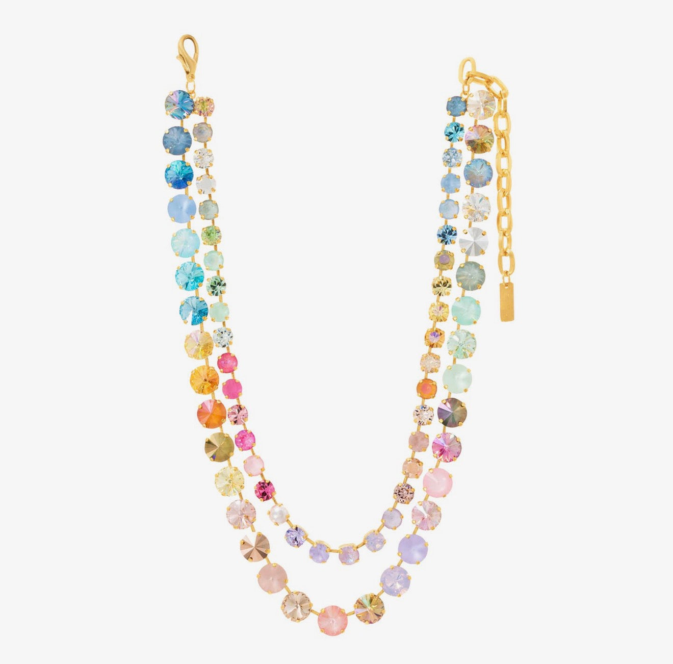 TOVA Gweneth Necklace, TOVA Fairy Dust necklace, handmade Swarovski crystal necklace, Swarovski crystal necklace, colorful crystal necklace, multicolor necklace, gold crystal necklace, layered necklace, statement necklace, TOVA jewelry, handmade jewelry, colorful jewelry, sparkly necklace, boutique jewelry, gift for her, women’s accessories, Oh Meredith jewelry