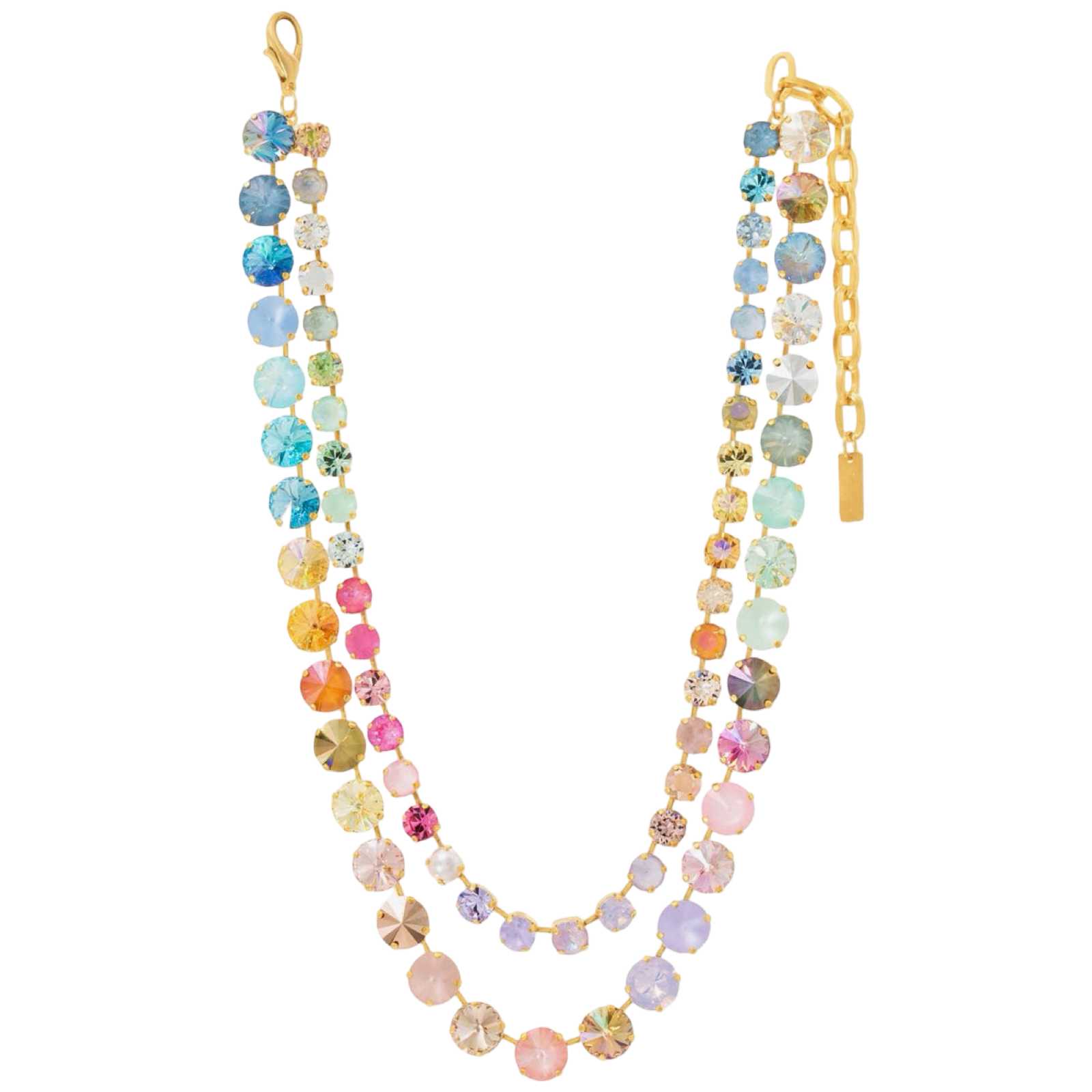 TOVA Gweneth Necklace, TOVA Fairy Dust necklace, handmade Swarovski crystal necklace, Swarovski crystal necklace, colorful crystal necklace, multicolor necklace, gold crystal necklace, layered necklace, statement necklace, TOVA jewelry, handmade jewelry, colorful jewelry, sparkly necklace, boutique jewelry, gift for her, women’s accessories, Oh Meredith jewelry