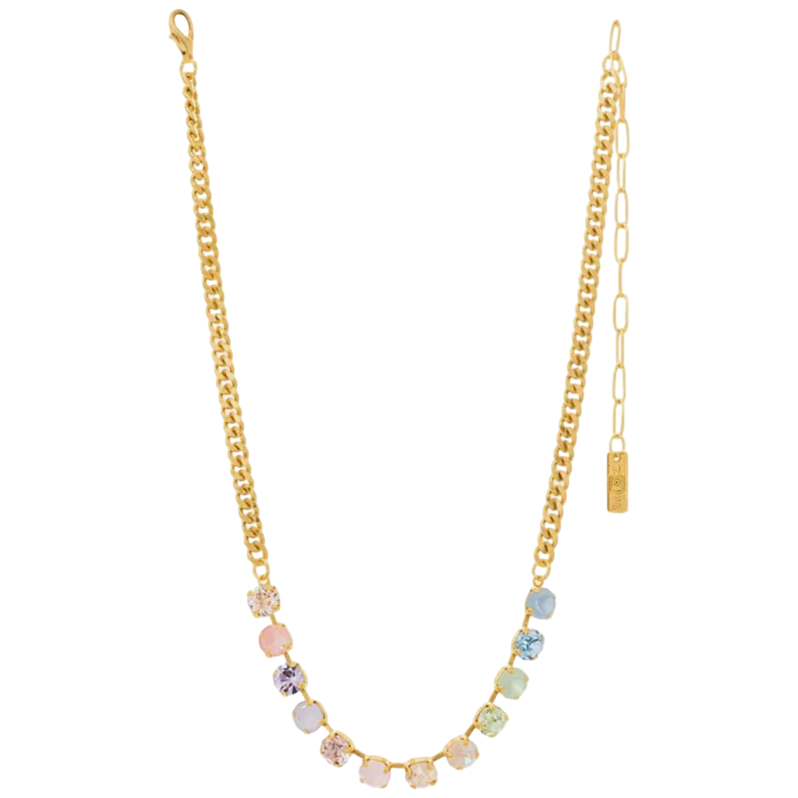 TOVA Mini Oakland Necklace, TOVA Fairy Dust necklace, colorful crystal necklace, petite crystal necklace, multicolor necklace, gold crystal necklace, layered necklace, TOVA jewelry, colorful jewelry, everyday necklace, sparkly necklace, crystal jewelry, boutique jewelry, gift for her, playful jewelry, women’s accessories, Oh Meredith jewelry