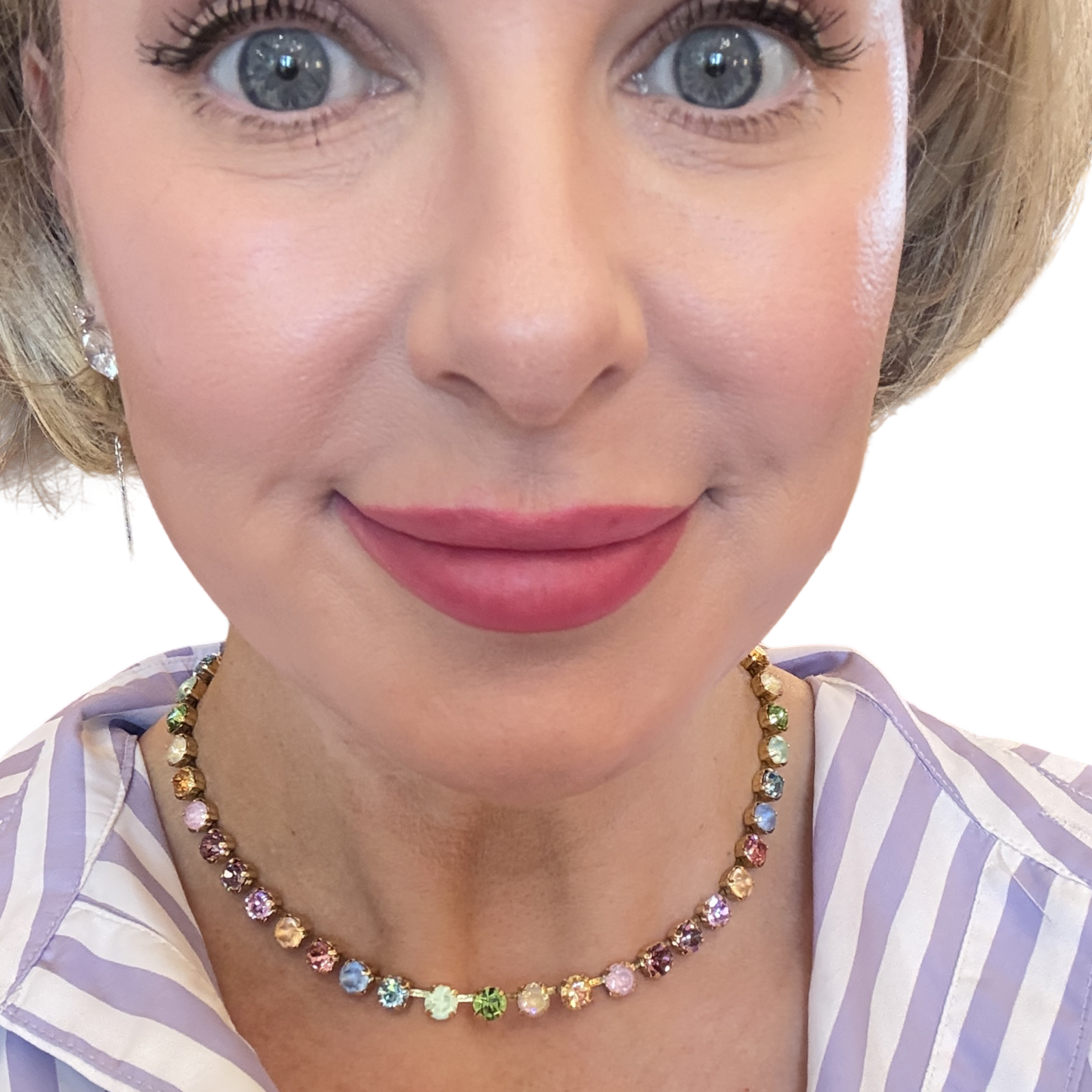 TOVA Oakland Necklace, TOVA Fairy Dust necklace, Fairy Dust Swarovski necklace, iridescent crystal necklace, handmade crystal necklace, Swarovski statement necklace, designer fashion jewelry, colorful crystal necklace, boutique jewelry, luxury statement necklace, women’s crystal necklace, handmade Swarovski jewelry
