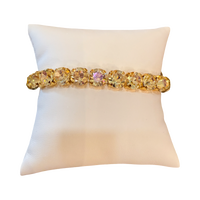 TOVA Oakland Stretch Bracelet in Solid Lemon Medium featuring vibrant yellow crystals set in antique gold-plated brass.