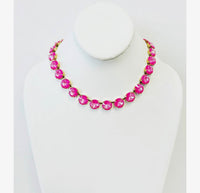 TOVA Sofia Necklace, TOVA ultra fuchsia necklace, fuchsia crystal necklace, pink crystal necklace, hot pink jewelry, gold crystal necklace, colorful necklace, statement necklace, layered necklace, TOVA jewelry, pink jewelry, boutique jewelry, gift for her, summer jewelry, vacation jewelry, bold accessories, women’s jewelry, Oh Meredith jewelry