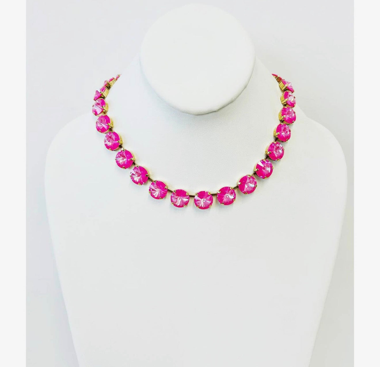 TOVA Sofia Necklace, TOVA ultra fuchsia necklace, fuchsia crystal necklace, pink crystal necklace, hot pink jewelry, gold crystal necklace, colorful necklace, statement necklace, layered necklace, TOVA jewelry, pink jewelry, boutique jewelry, gift for her, summer jewelry, vacation jewelry, bold accessories, women’s jewelry, Oh Meredith jewelry