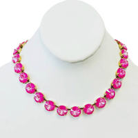 TOVA Sofia Necklace, TOVA ultra fuchsia necklace, fuchsia crystal necklace, pink crystal necklace, hot pink jewelry, gold crystal necklace, colorful necklace, statement necklace, layered necklace, TOVA jewelry, pink jewelry, boutique jewelry, gift for her, summer jewelry, vacation jewelry, bold accessories, women’s jewelry, Oh Meredith jewelry