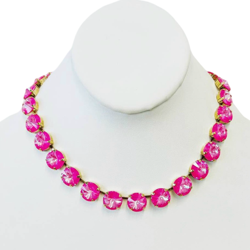 TOVA Sofia Necklace, TOVA ultra fuchsia necklace, fuchsia crystal necklace, pink crystal necklace, hot pink jewelry, gold crystal necklace, colorful necklace, statement necklace, layered necklace, TOVA jewelry, pink jewelry, boutique jewelry, gift for her, summer jewelry, vacation jewelry, bold accessories, women’s jewelry, Oh Meredith jewelry