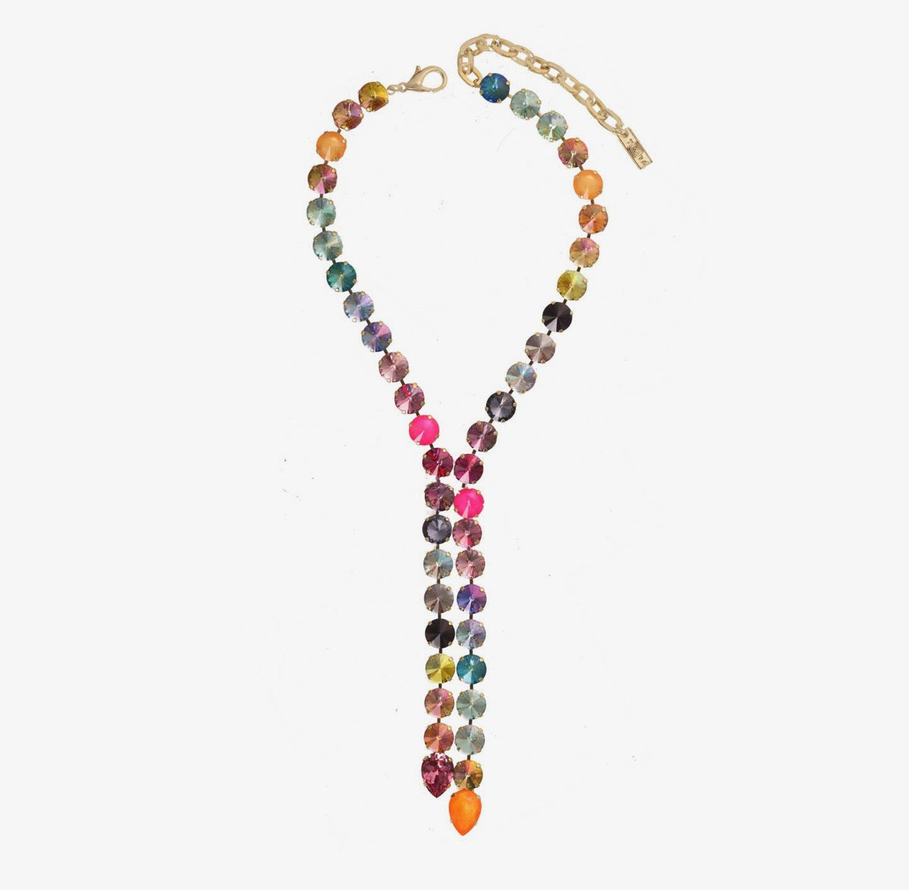 TOVA Split Necklace, TOVA Watermelon necklace, handmade Swarovski crystal necklace, Swarovski crystal necklace, pink and green necklace, watermelon jewelry, colorful crystal necklace, multicolor necklace, statement necklace, layered necklace, TOVA jewelry, handmade jewelry, colorful jewelry, pink crystal necklace, green crystal necklace, boutique jewelry, gift for her, summer jewelry, vacation jewelry, Oh Meredith jewelry