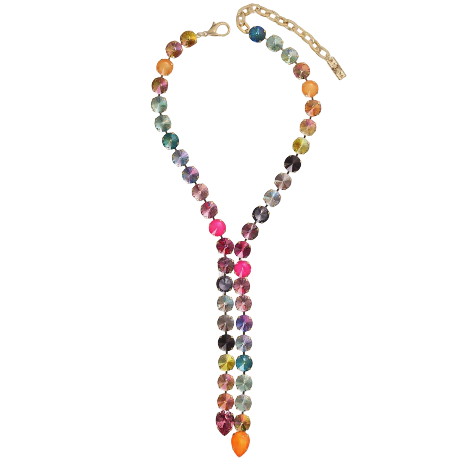 TOVA Split Necklace, TOVA Watermelon necklace, handmade Swarovski crystal necklace, Swarovski crystal necklace, pink and green necklace, watermelon jewelry, colorful crystal necklace, multicolor necklace, statement necklace, layered necklace, TOVA jewelry, handmade jewelry, colorful jewelry, pink crystal necklace, green crystal necklace, boutique jewelry, gift for her, summer jewelry, vacation jewelry, Oh Meredith jewelry