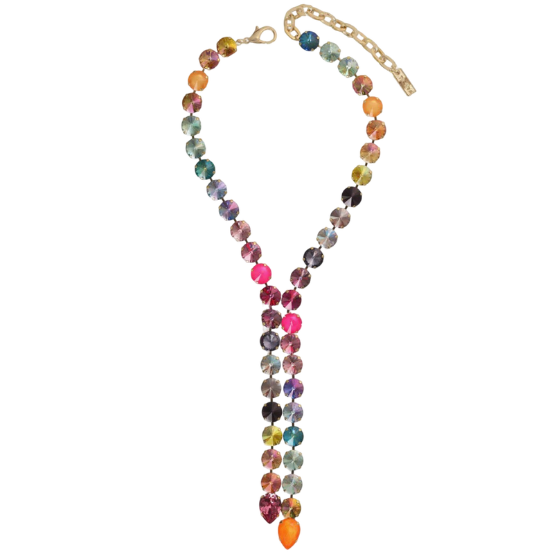 TOVA Split Necklace, TOVA Watermelon necklace, handmade Swarovski crystal necklace, Swarovski crystal necklace, pink and green necklace, watermelon jewelry, colorful crystal necklace, multicolor necklace, statement necklace, layered necklace, TOVA jewelry, handmade jewelry, colorful jewelry, pink crystal necklace, green crystal necklace, boutique jewelry, gift for her, summer jewelry, vacation jewelry, Oh Meredith jewelry