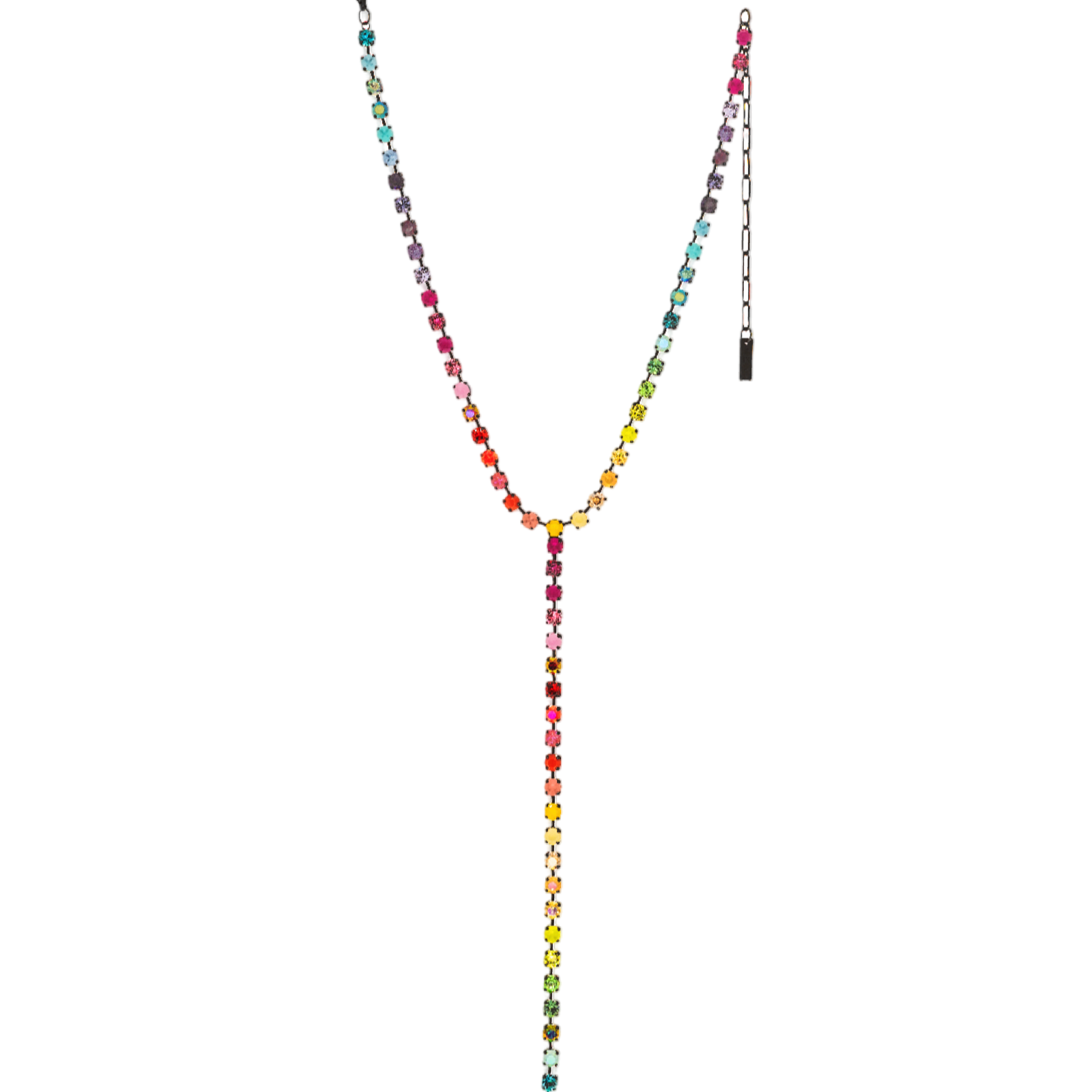 Multicolored beaded necklace on a white background