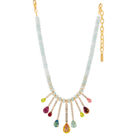 Necklace with multicolored teardrop pendants on a white background