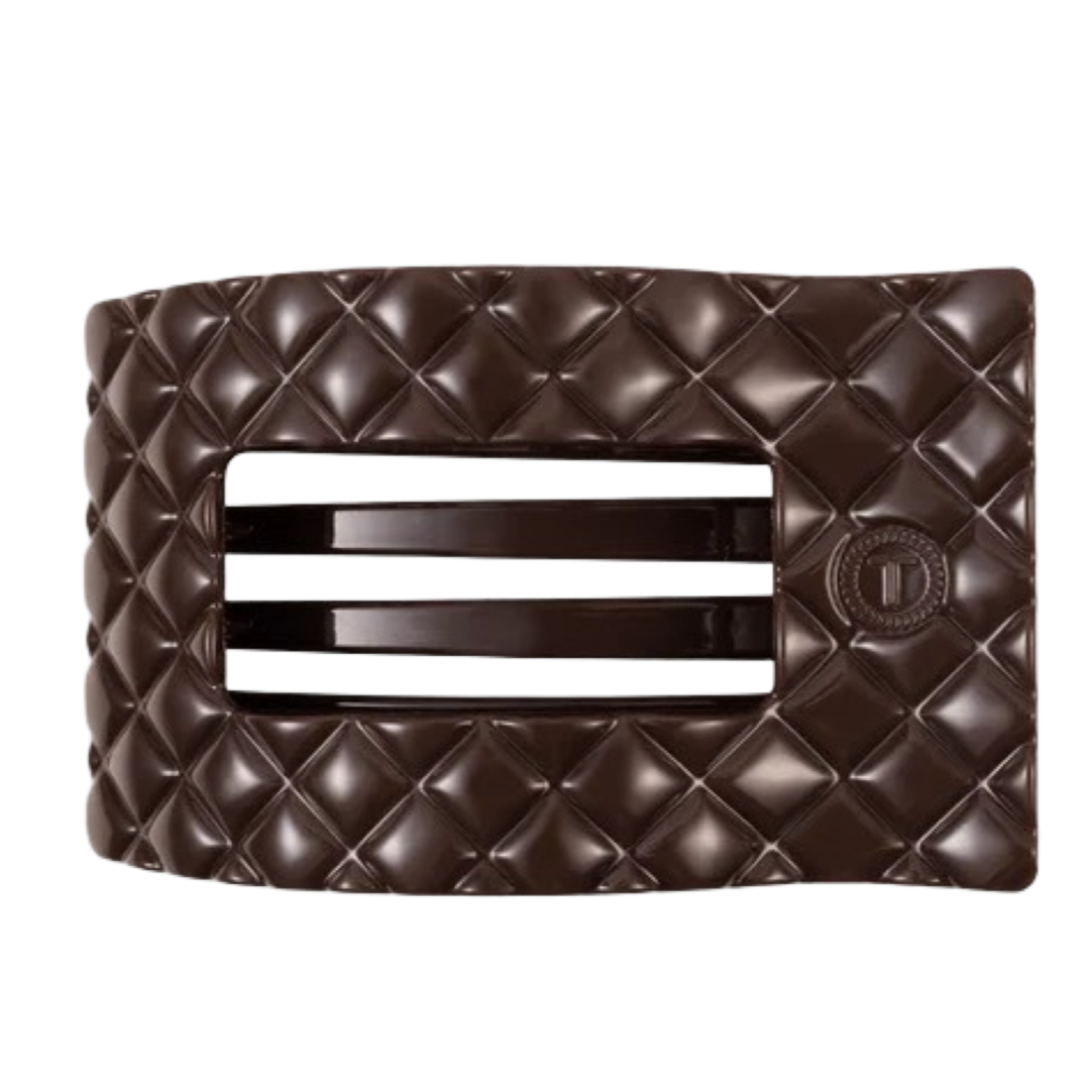 Brown quilted wallet with a central stripe on a white background