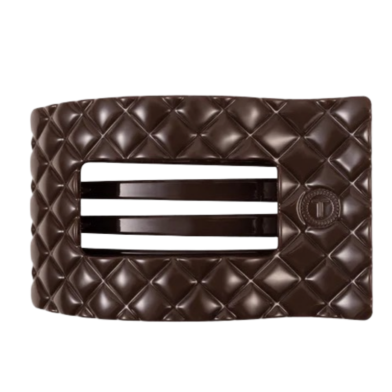 Brown quilted wallet with a central stripe on a white background
