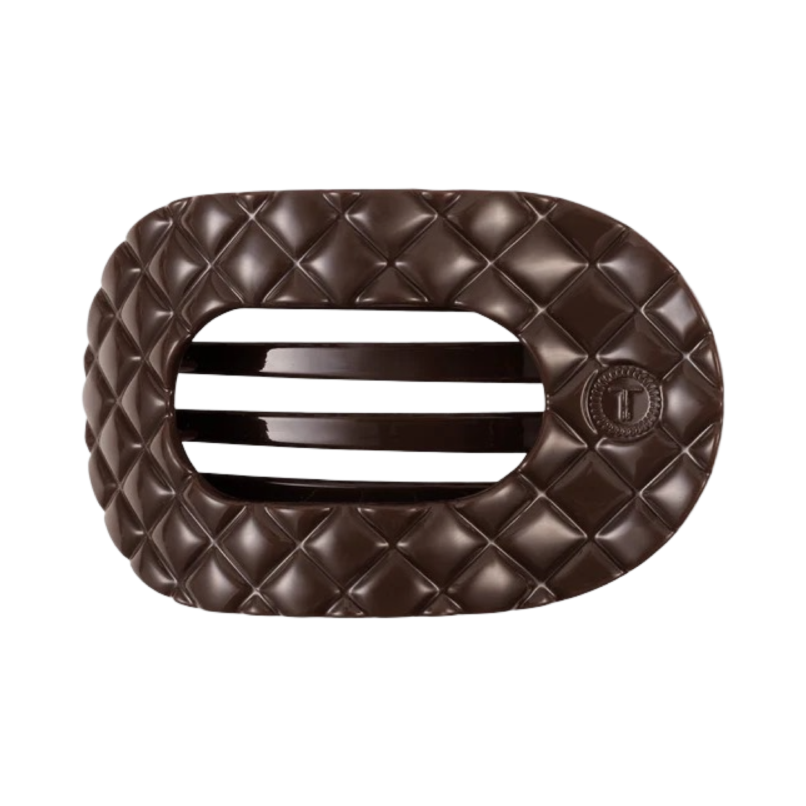 Teleties hair clip, taupe quilted hair clip, medium flat hair clip, round hair clip, pressure-free hair clip, flat back clip, non-slip hair clip, Teleties medium clip, stylish hair accessory, durable hair clip

