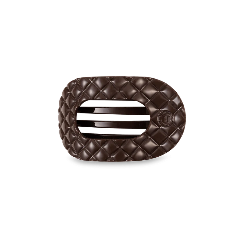 Teleties hair clip, taupe quilted hair clip, small flat hair clip, round hair clip, comfortable hair clip, flat back clip, durable hair clip, stylish hair accessory, non-slip hair clip, Teleties small clip