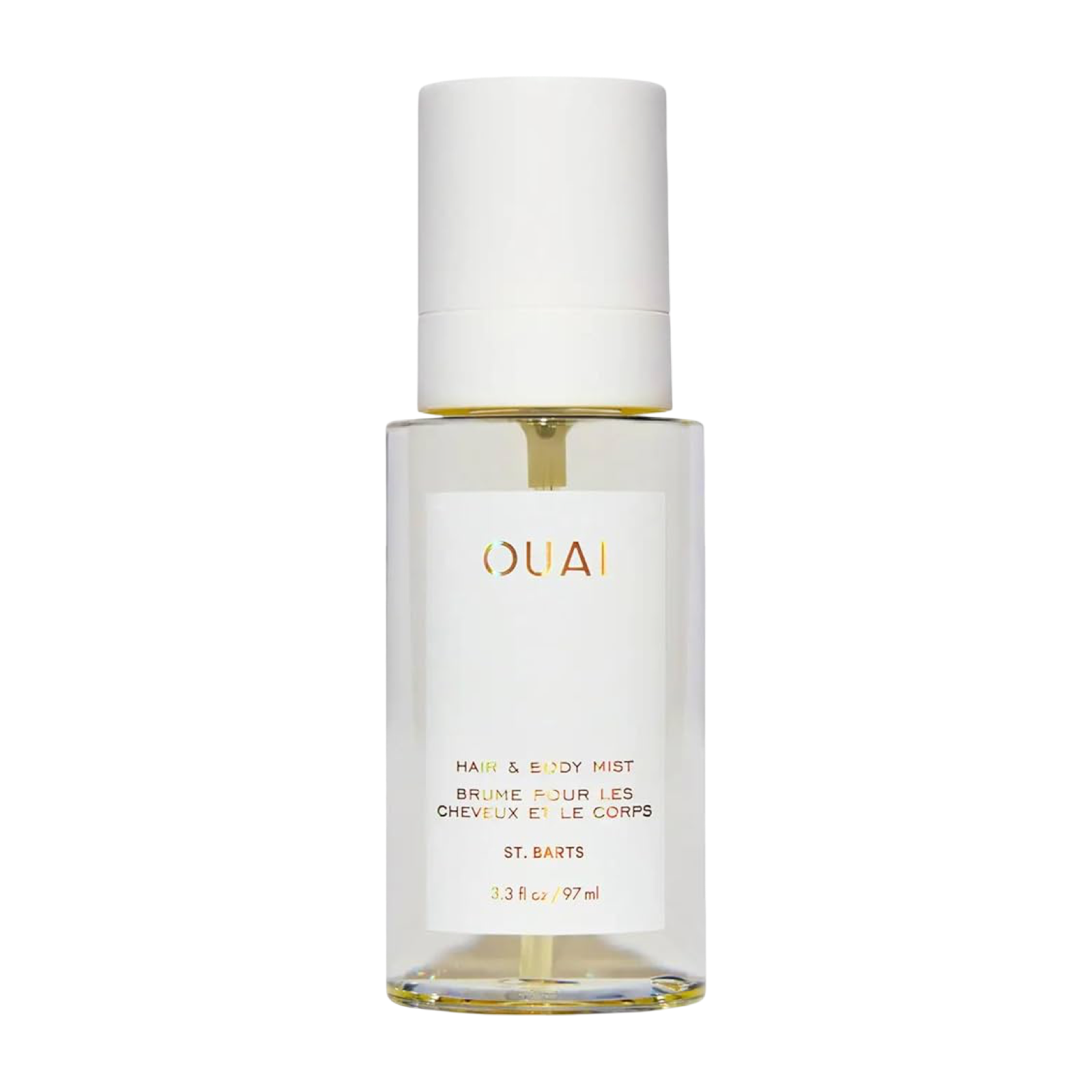 OUAI hair and body mist bottle on a white background
