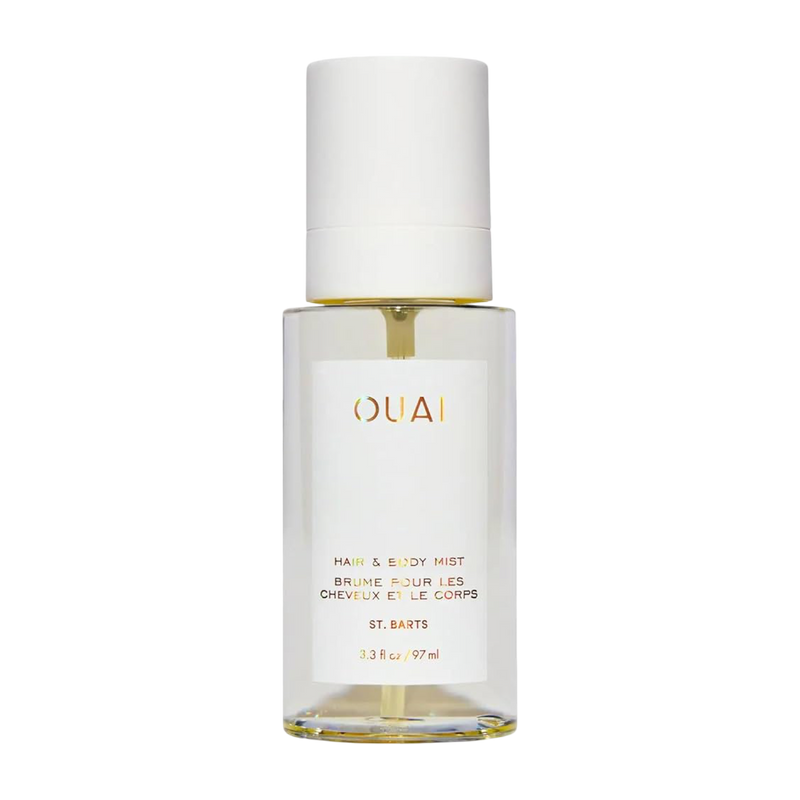 OUAI hair and body mist bottle on a white background