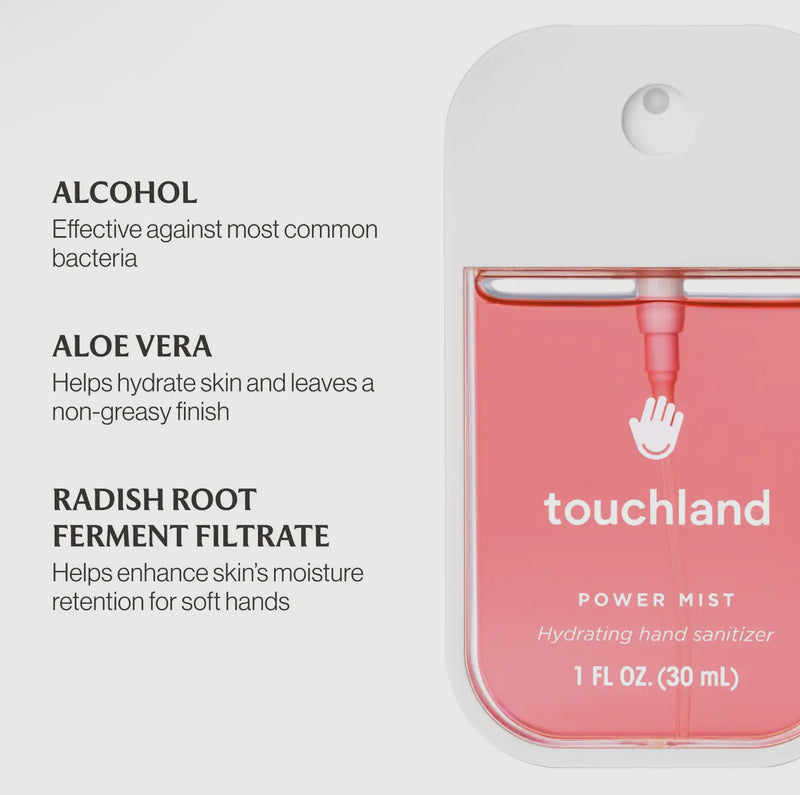 Touchland Watermelon, fruity hand sanitizer, watermelon hand mist, summer hand spray, hydrating hand sanitizer, travel-size sanitizer, clean beauty sanitizer, aloe vera hand spray, non-sticky sanitizer, vegan hand care, juicy scent hand mist
